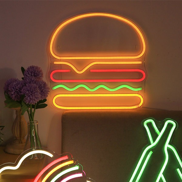 led helendav neoonsilt seinal - hamburger